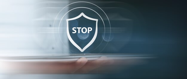 Antivirus icon and stop sign