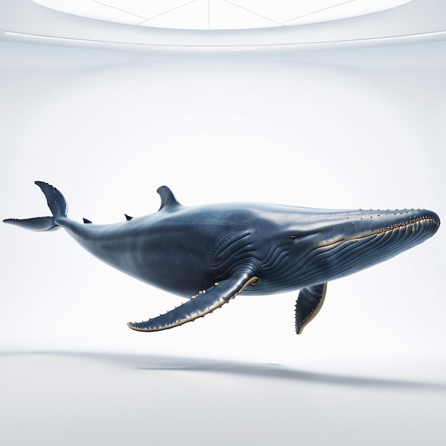 Antropomorfe blauwe walvis karakter geïsoleerd op de achtergrond