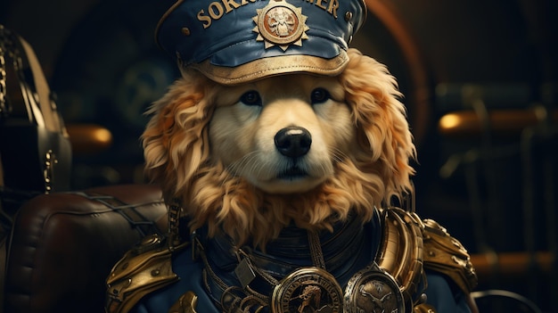 Antropomorfe golden retriever sapper digitale kunst illustratie