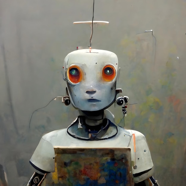 Antropomorfe robot kunstenaar close portret neuraal netwerk ai gegenereerde kunst