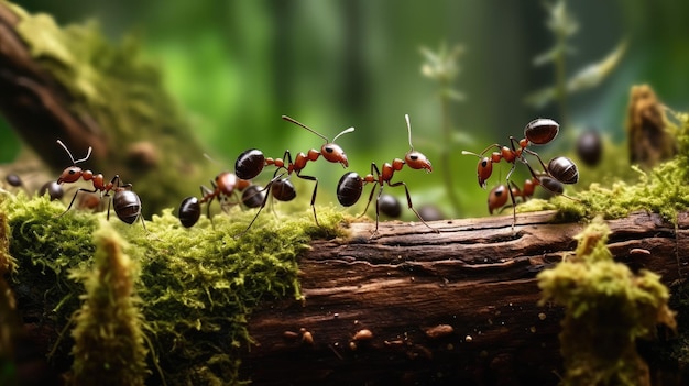 Foto formiche sul suolo della foresta