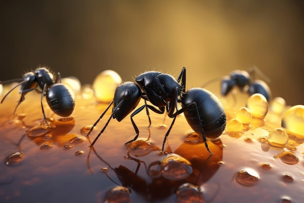 Ants honey drop sunlight Generate Ai