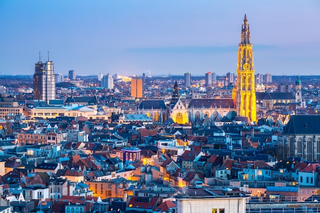 Antwerp cityscape at dusk