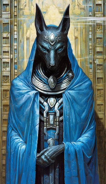 Photo anubis egyptian god dressed in a blue cloak generative ai image