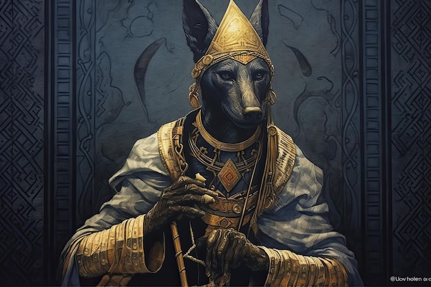 Foto anubis dio egiziano uomo con la testa di cane