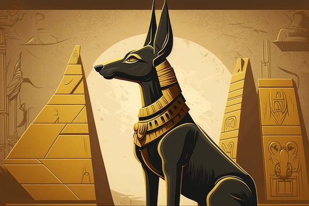 Anubis wordt afgebeeld als een godheid met een jakhalskop uit het oude Egypte, de god van de mummificatie was anub