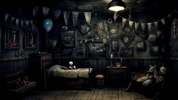 Photo anxious dream oppressive atmosphere dark aesthetics other world carnivalstyle children039s room