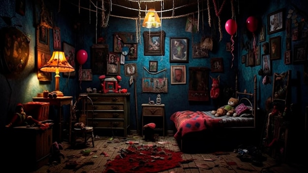 Фото Тревожный сон гнетущая атмосфера темная эстетика потусторонний мир карнавальный стиль детская комната