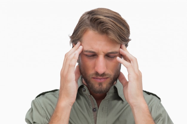 Anxious man with eyes closed