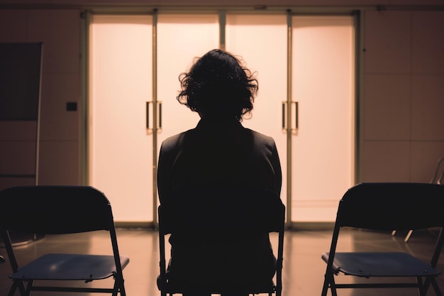 Anxious person sitting alone before interrogation begins