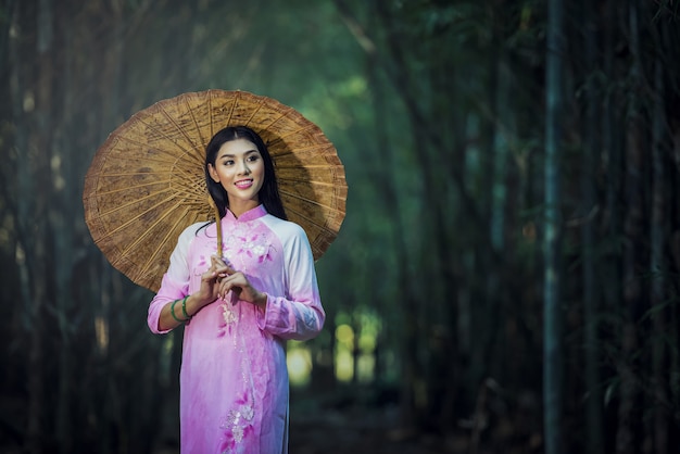 Ao dai is famous traditional costume for woman in Vietnam
