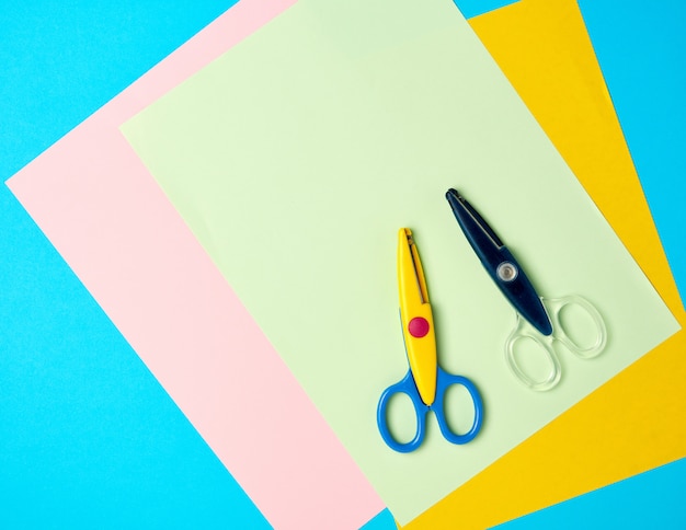 Items For Creativity Sheets Of Colored Cardboard Scissors Compasses Pencil  And Ruler On A Red Background Stock Photo - Download Image Now - iStock