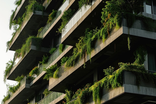 Photo apartment building with green plants on balconies greening concept