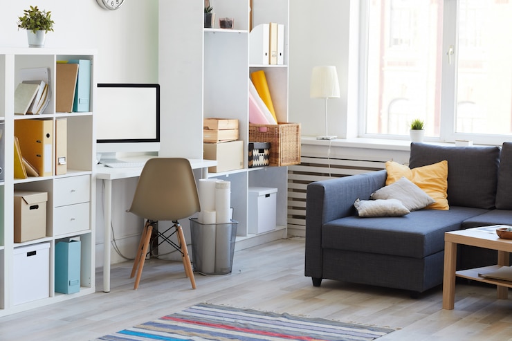 Photo apartment interior in white and blue