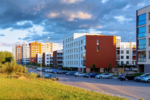 Apartment modern house and home residential building complex real estate concept. And a street parking