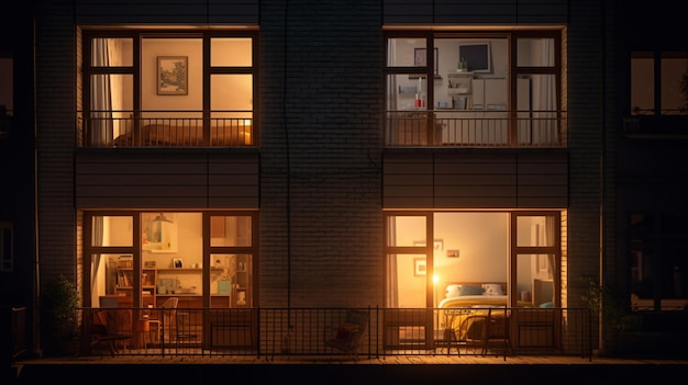 Apartment with light from window night