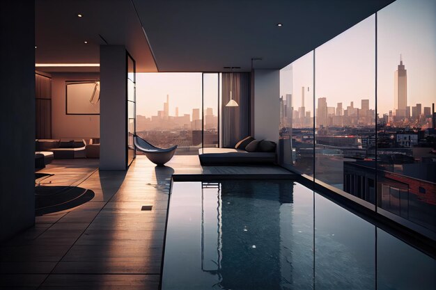 Apartment with rooftop swimming pool and view of the city skyline