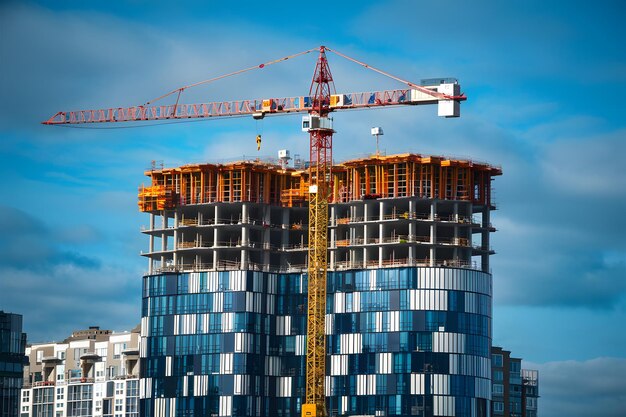 Photo apartments construction site with crane and building construction underway