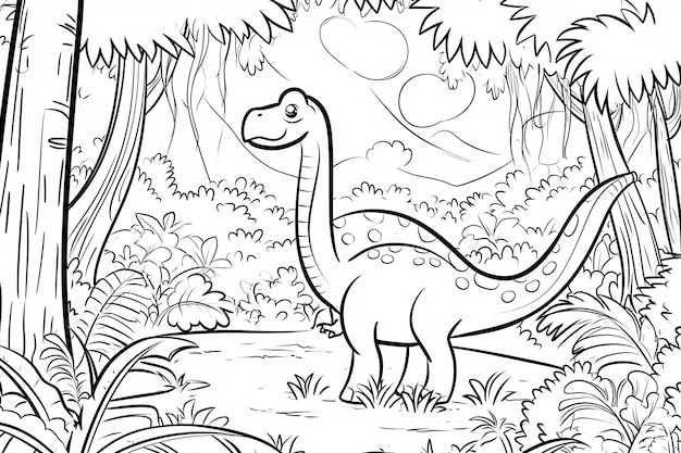 Foto apatosauro dinosauro nero bianco lineare doodles line art pagina da colorare per bambini libro da colorare