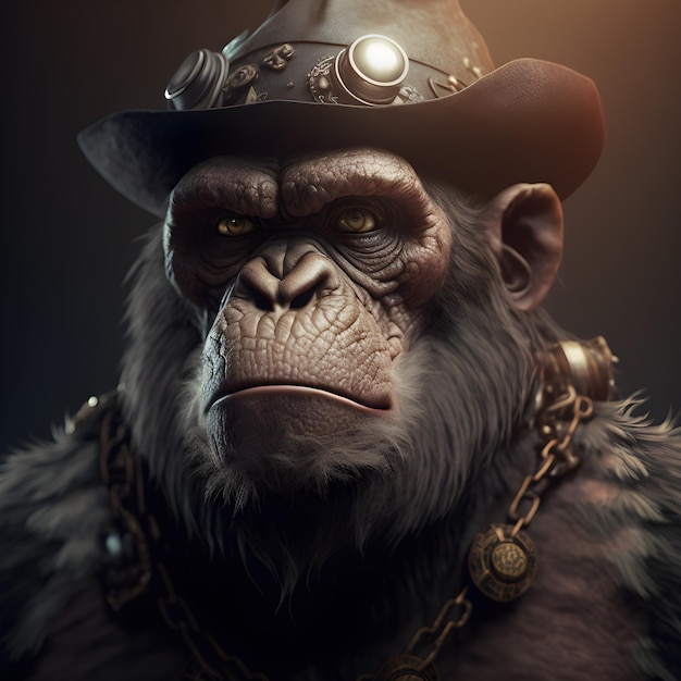 Ape wearing hat