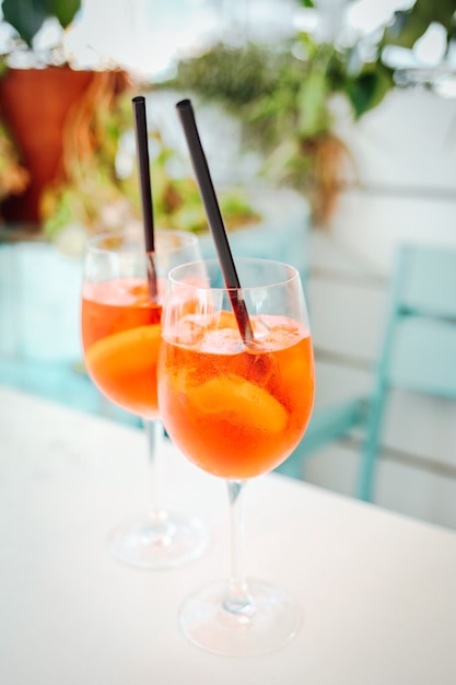 Aperol spritz cocktail on the dinner table