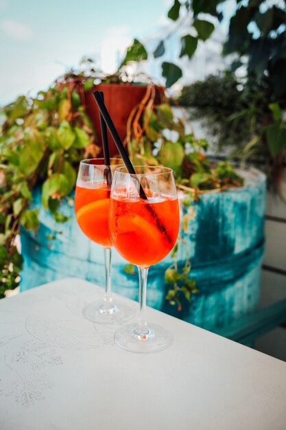 Aperol spritz cocktail on the dinner table