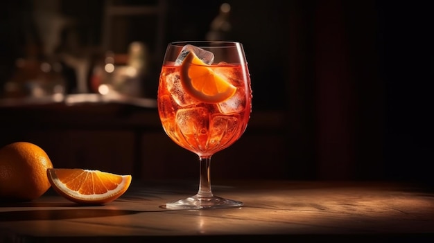 Aperol spritz cocktail in glas op houten tafel Generatieve AI