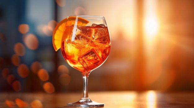 Aperol spritz cocktail in misted glass selective focus Generative AI