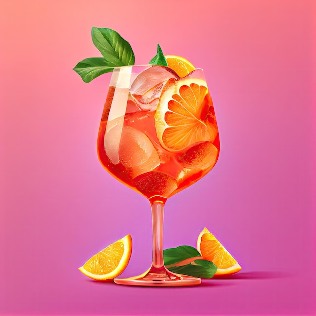 Aperol Spritz Cocktail on Pink Background Party Coctail Bar Drink Abstract Generative AI Illustration