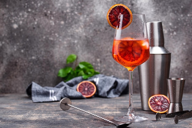 Aperol spritz cocktail with blood orange