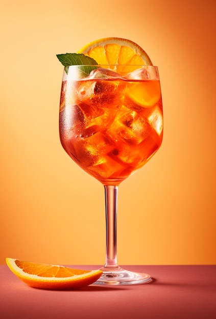 Foto aperol spritz cocktail con arancione su uno sfondo luminoso e bellissimo