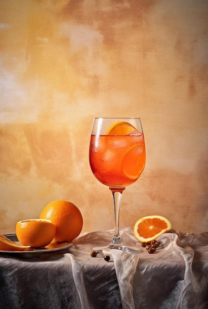 Aperol Spritz cocktail with orange on bright beautiful background