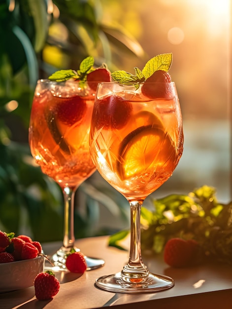 Foto aperol spritz zomer drankje in glas met tropische achtergrond en splash