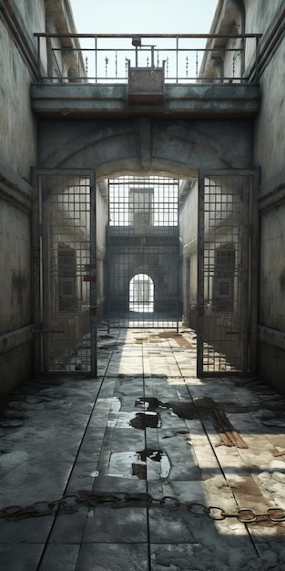 네오클래식 스타일의 현실적인 3D 감옥 장면