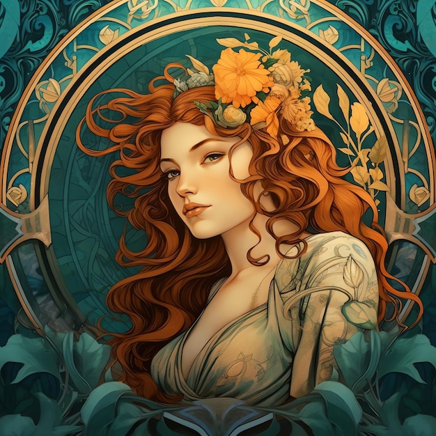 Aphrodite Goddess in Mucha Style Discover Exquisite Art