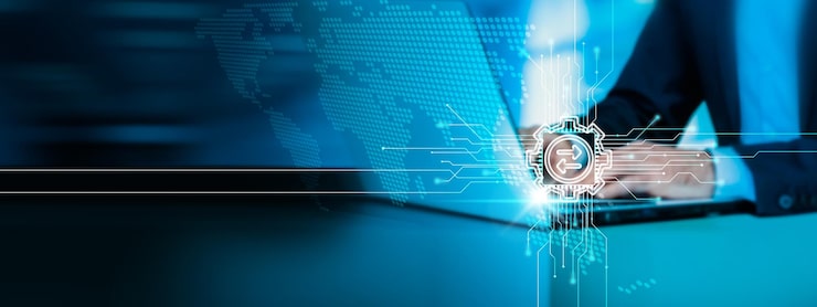Photo api - application programming interface. businessman using laptop and interacting with internet technology, networking, and api integration.