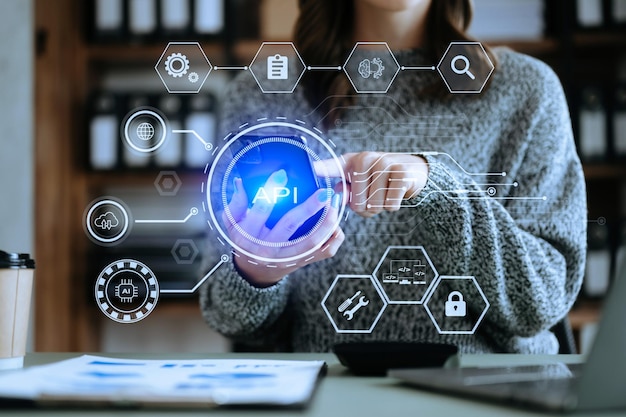 Premium Photo | Api application programming interface woman using ...