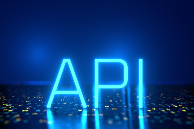 Foto iscrizione api su un background tecnologico strumento di sviluppo software del sistema operativo api application programming interface 3d rendering