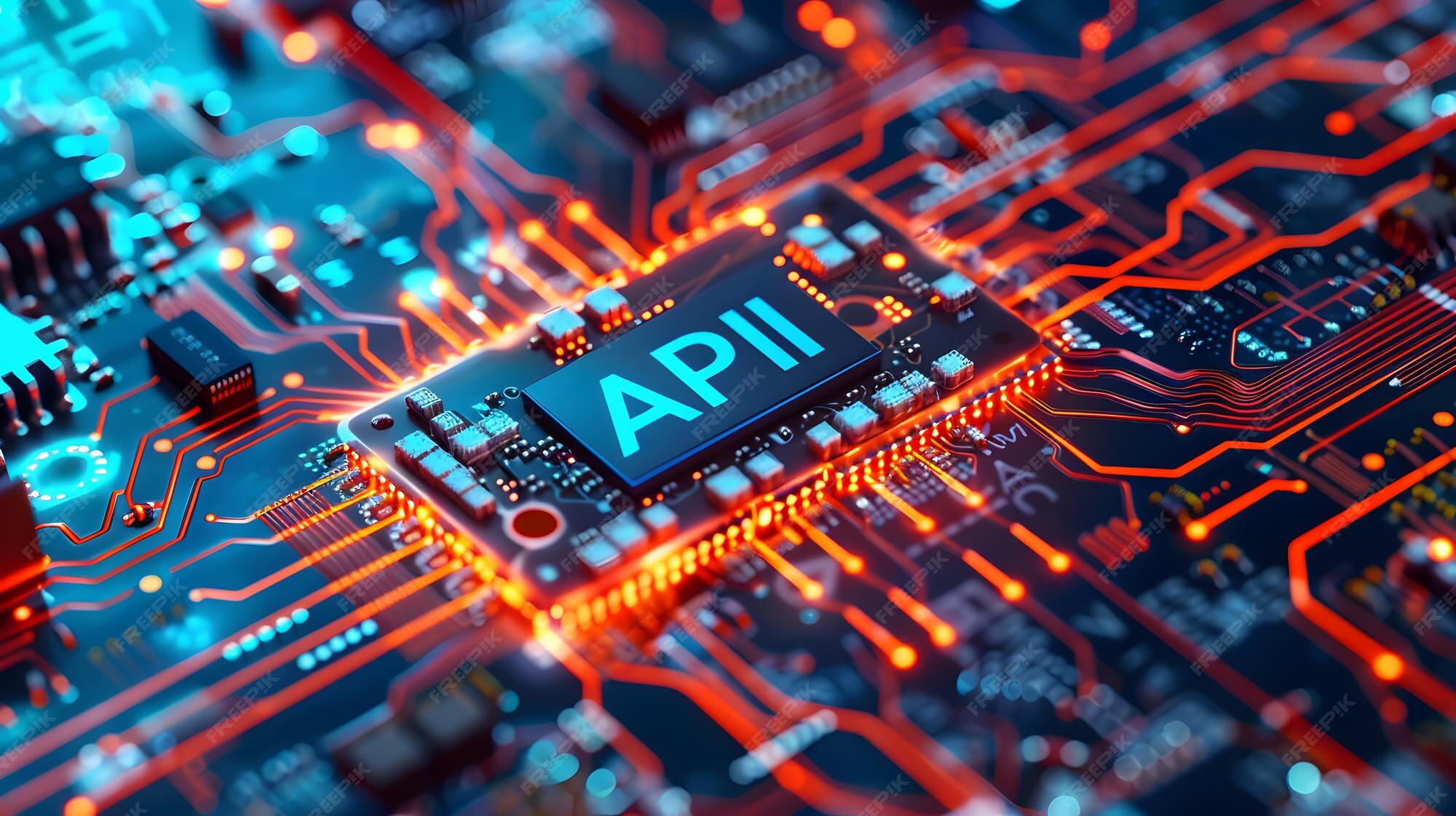 API visualization with background computer circuit board or microchip ...