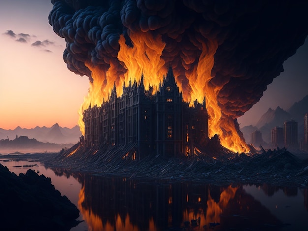 Apocalyps 3D-rendering Cometh treft New York Extinctionlevel-evenement Doomsday Einde van de wereld B