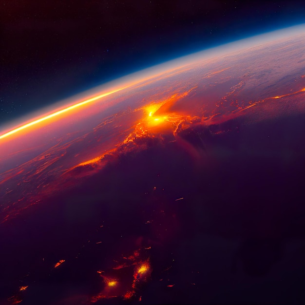 Apocalyps op aarde Lava stroomt over het oppervlak van de planeet Aarde Digitale kunst