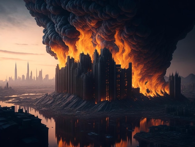 Apocalypse 3D rendering Cometh hits New York Extinctionlevel event Doomsday End of the world B