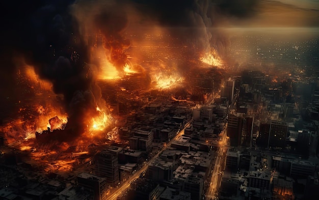 종말 불타는 도시 추상 비전 사진 조작