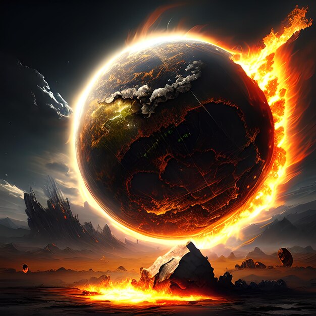 Apocalypse, Earth, globe, impact, meteor, Armageddon, devastation, conclusion, meteorite, fire