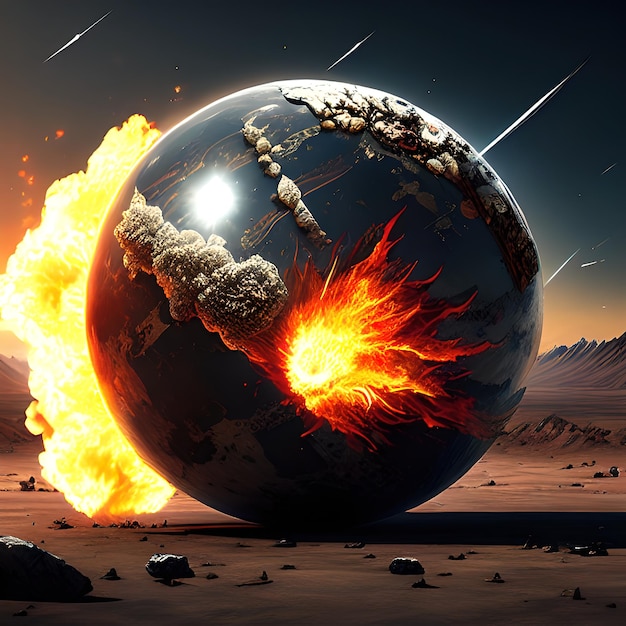 Apocalypse, Earth, globe, impact, meteor, Armageddon, devastation, conclusion, meteorite, fire