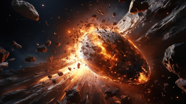 Photo an apocalypse in space destroys cosmic objects rockets fight for world domination