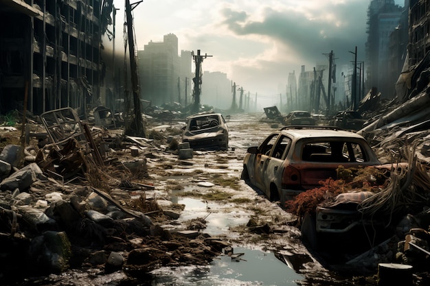 Apocalypse wallpaper achtergrond De wereld na een nucleaire explosie AI gegenereerd