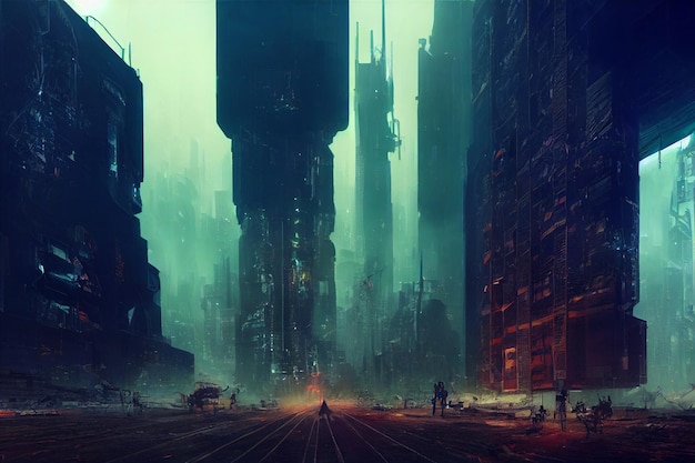 Apocalyptic Cyberpunk City Concept Art Illustration