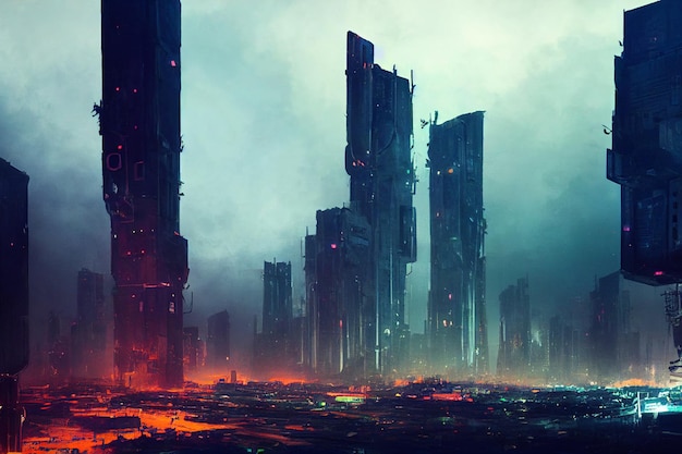 Apocalyptic Cyberpunk City Concept Art Illustration