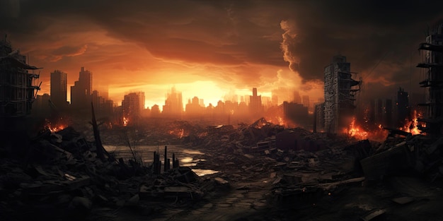 Photo apocalyptic destruction scene